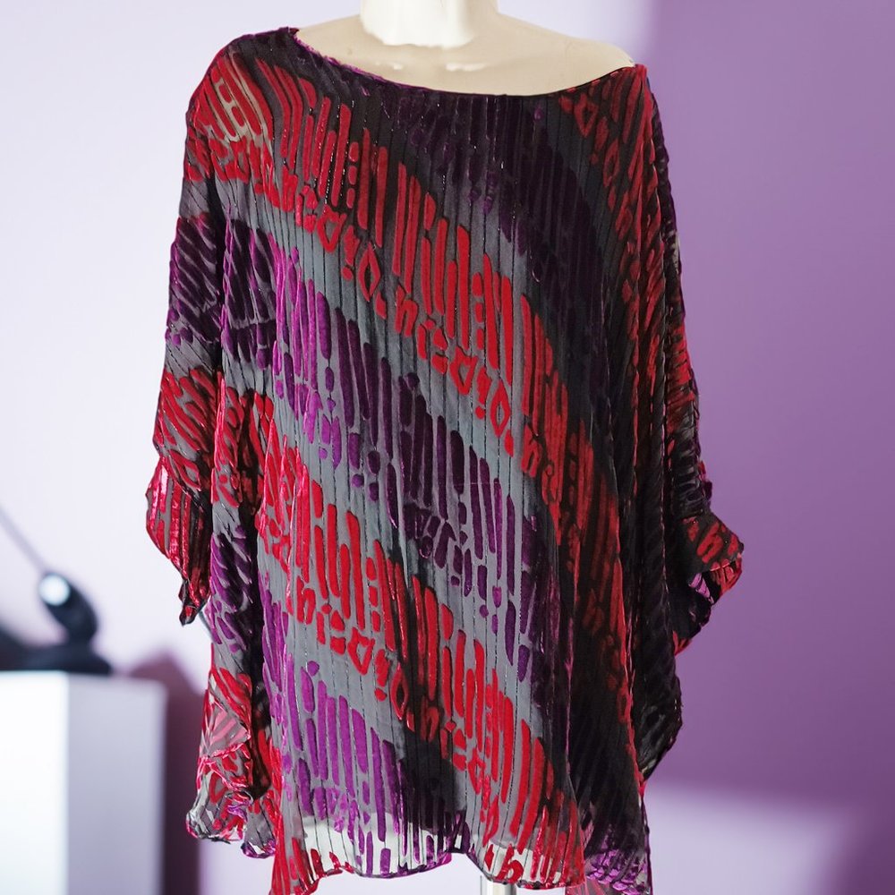 Bob Mackie Women’s Wearable Art  Poncho Style Top Velvet